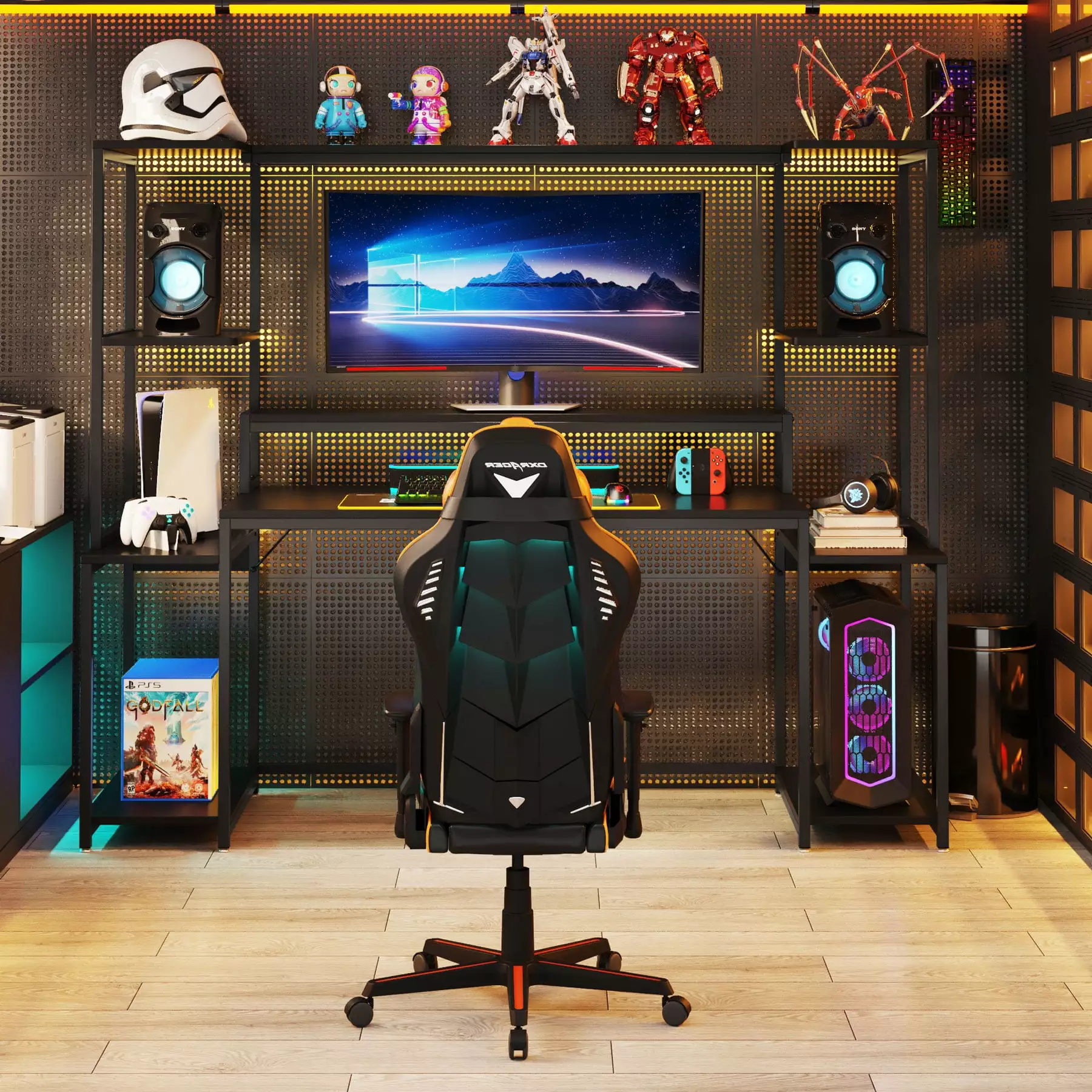 70 Inch Ergonomic Gaming Desk Hutch, Shelf, and Storage Monitor Stand Tribesigns