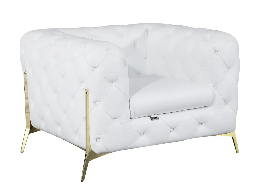 Transitional 100% Top Grain Italian Leather Chair White Foam Leather Accent Chair global united