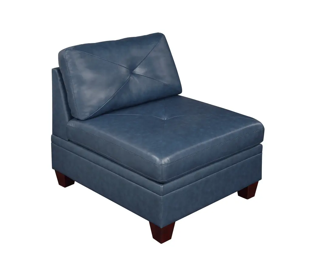 Contemporary Authentic Leather 1Pc Armless Chair Ink Blue Color Tufted Seat kanepe