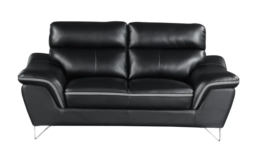 Authentic Leather Loveseat Black Foam Leather Sofa Living Room global united