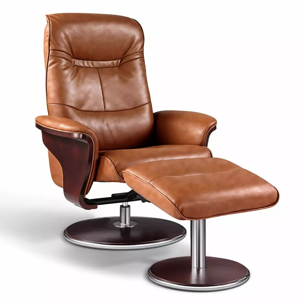 Artiva USA Milano Modern Brown Leather Swivel Recliner Ottoman
