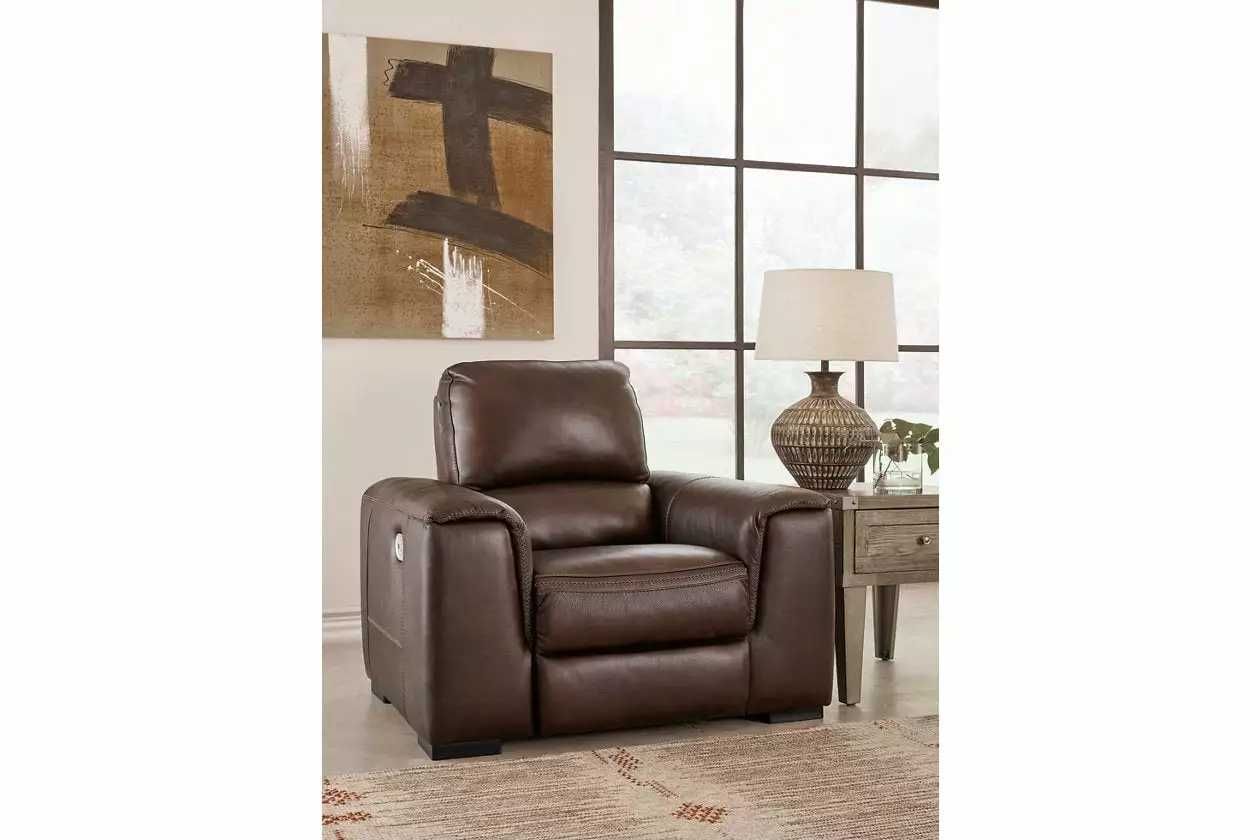 Ashley Furniture Alessandro Leather Power Recliner Headrest Walnut Finish