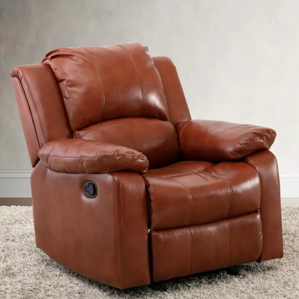 DeeHome Charlotte Caramel Leather Gel Recliner Comfortable Living Room Chair