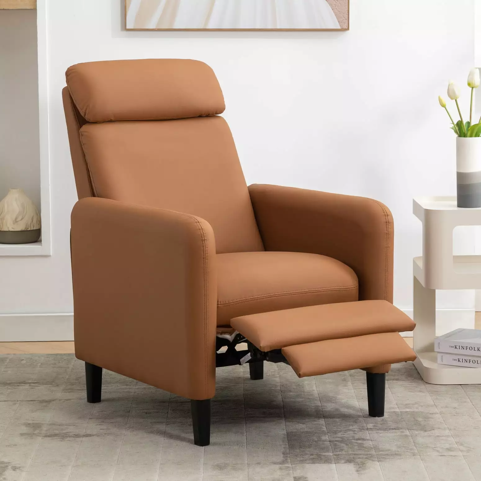Marshmallow-like Comfort Burnt Orange PU Leather Recliner Chair Water-Resistant LMing