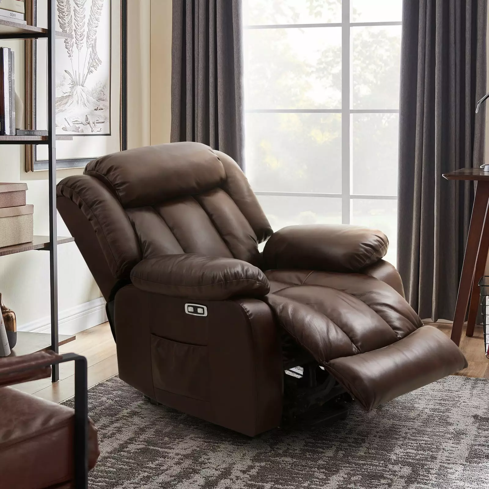 MERITLIFE Brown Real Leather Power Lift Chair Electric Recliner Sofa Living Room