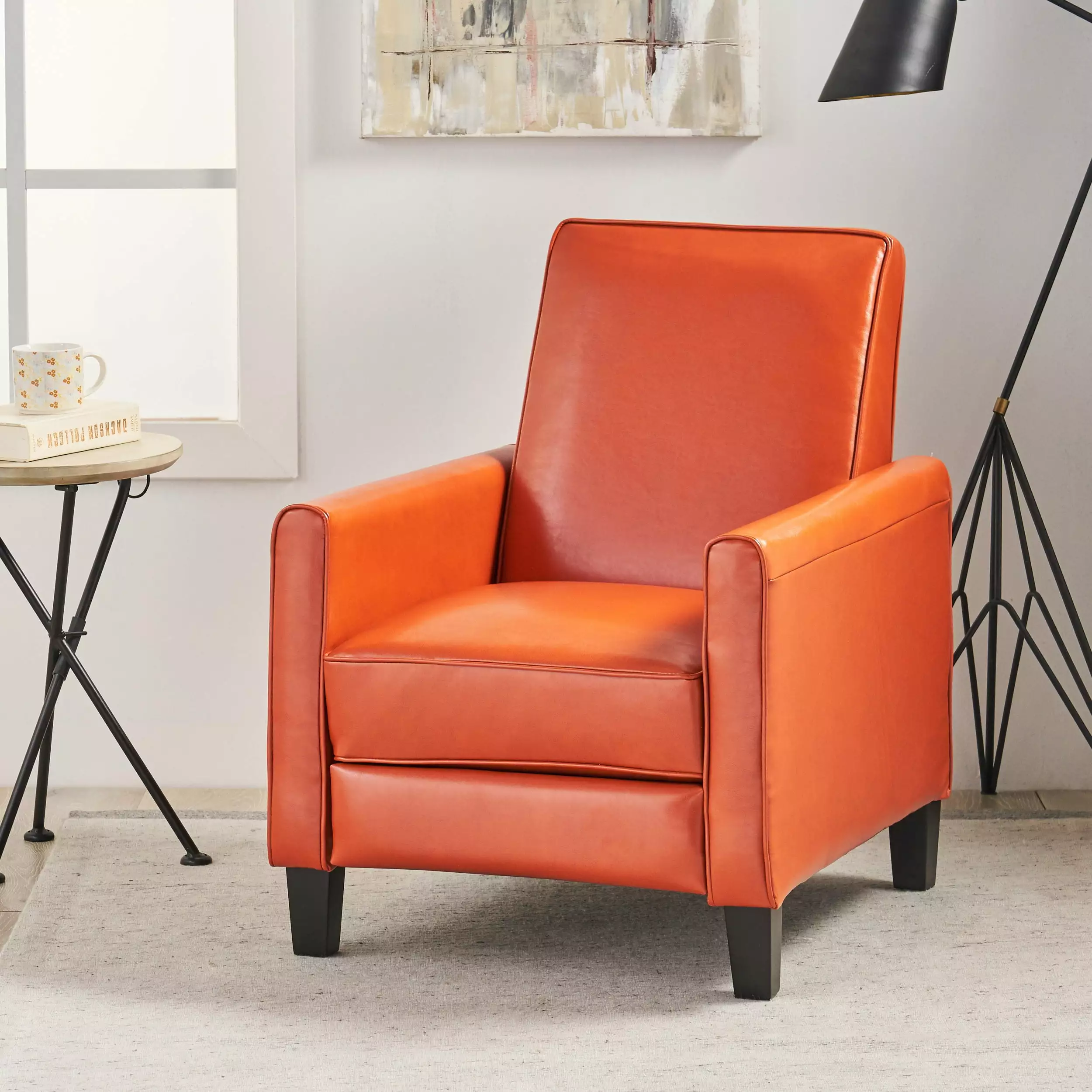 Noble House Keaton Standard Bonded Leather Push Back Recliner Orange