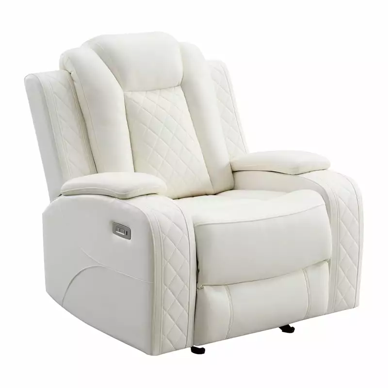 Pemberly Row White Modern Contemporary Leather Glider Recliner Chair Living Room