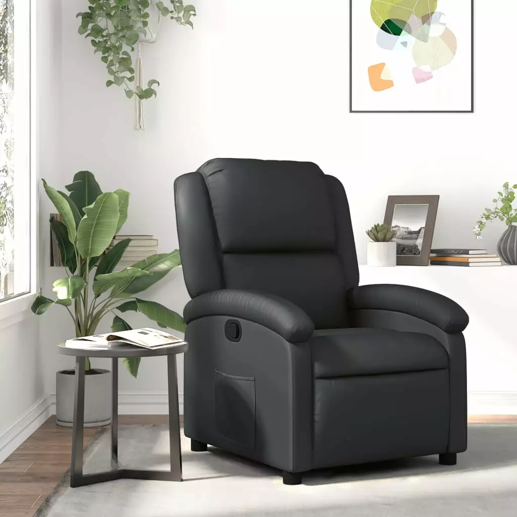 vidaXL Recliner Chair Black Real Leather Living Room