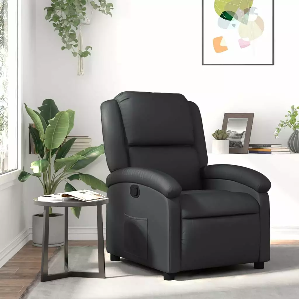 vidaXL Recliner Chair Black Real Leather Living Room