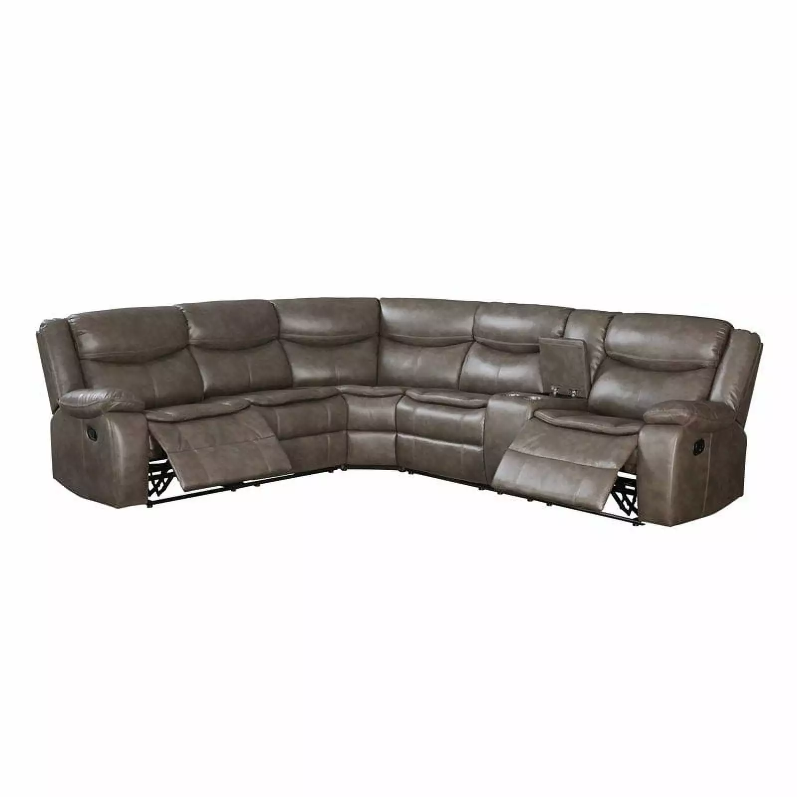 Bowery Hill Contemporary Sectional Sofa Taupe Leather-Aire Match Modern Living Room