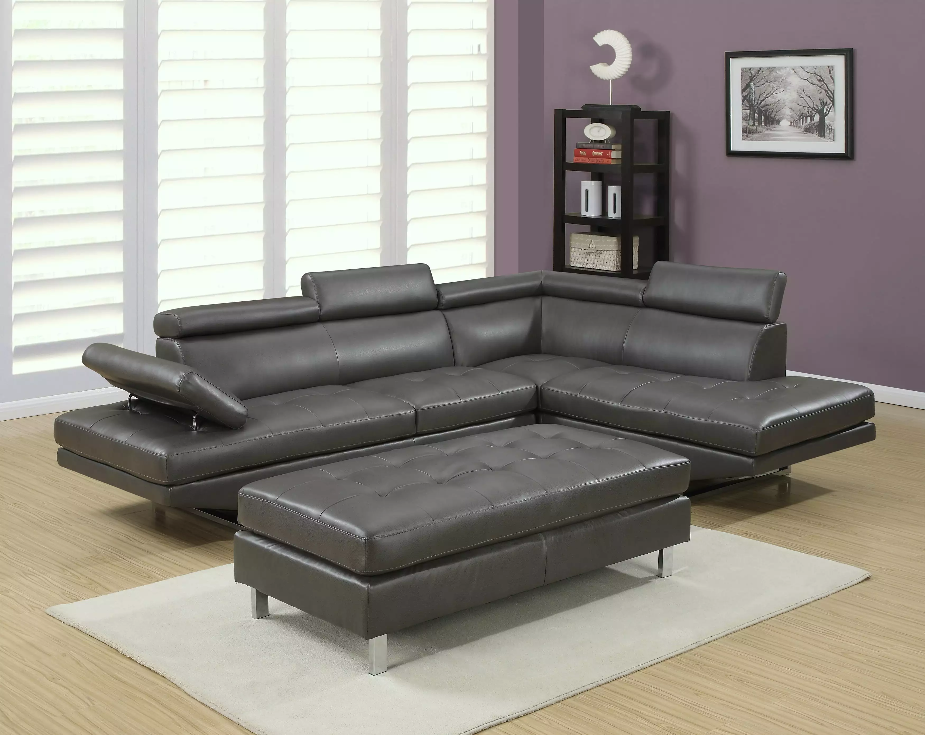 Logan Collection 3 Piece Sectional Sofa Set Bonded Leather Left Facing Gray Living Room Furniture Nathaniel Home