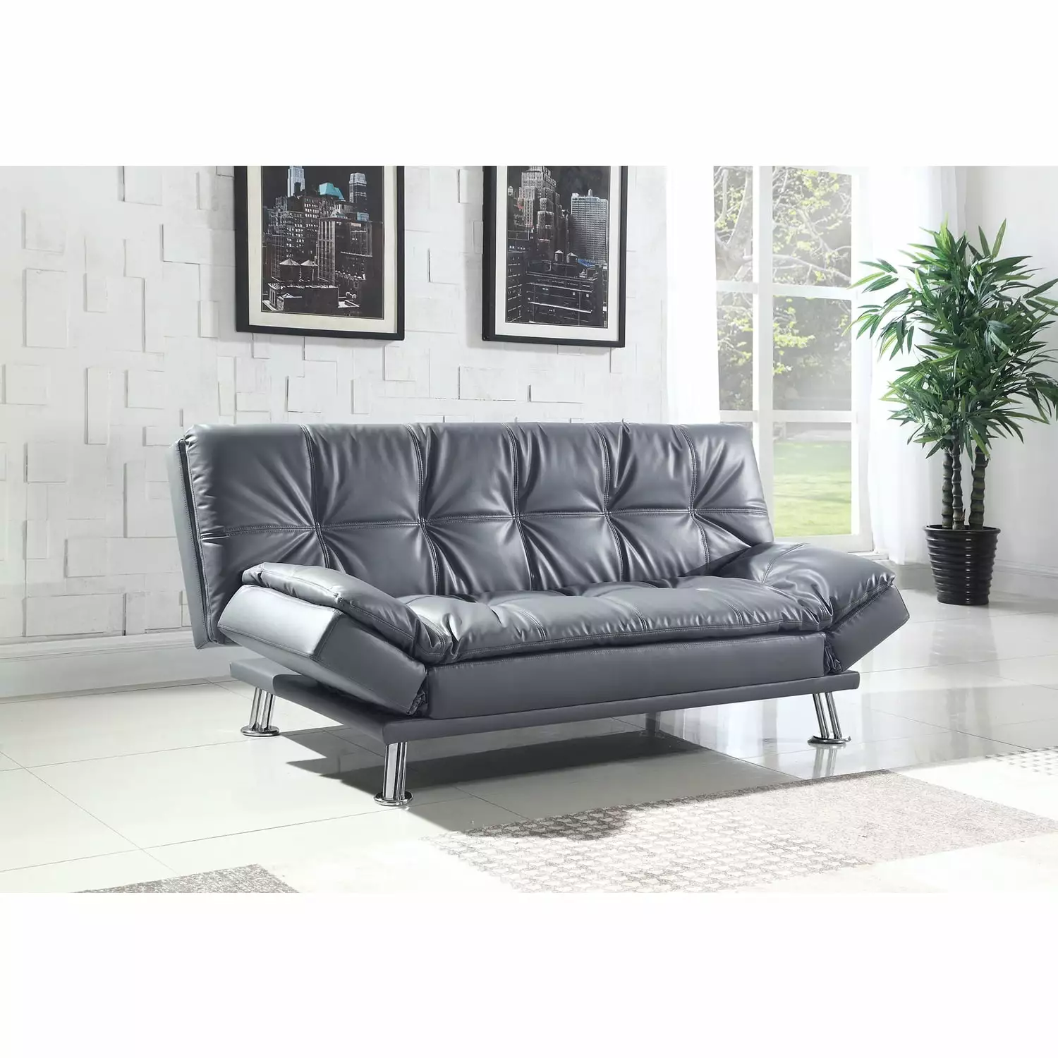 BenJara Leather Retro Style Adjustable Sofa Bed Gray - Vintage Convertible Sleeper Sofa
