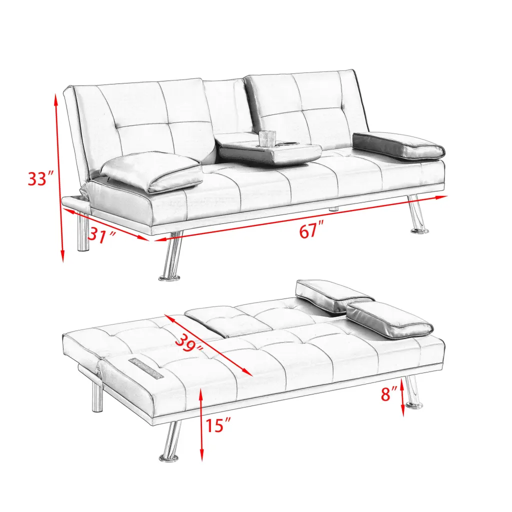 Leather Multifunctional Double Folding Sofa Bed Office Coffee Table fan chen furniture