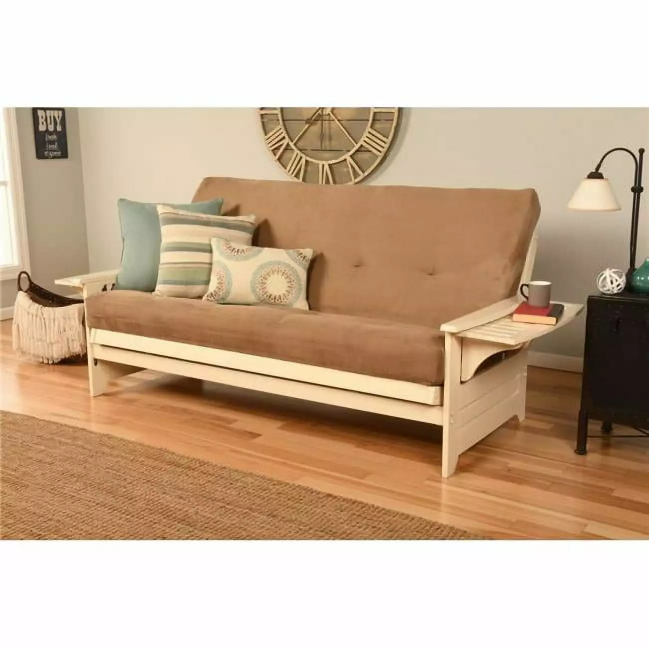 Kodiak Furniture Phoenix Frame Sofa - Antique White Finish Suede Peat Mattress