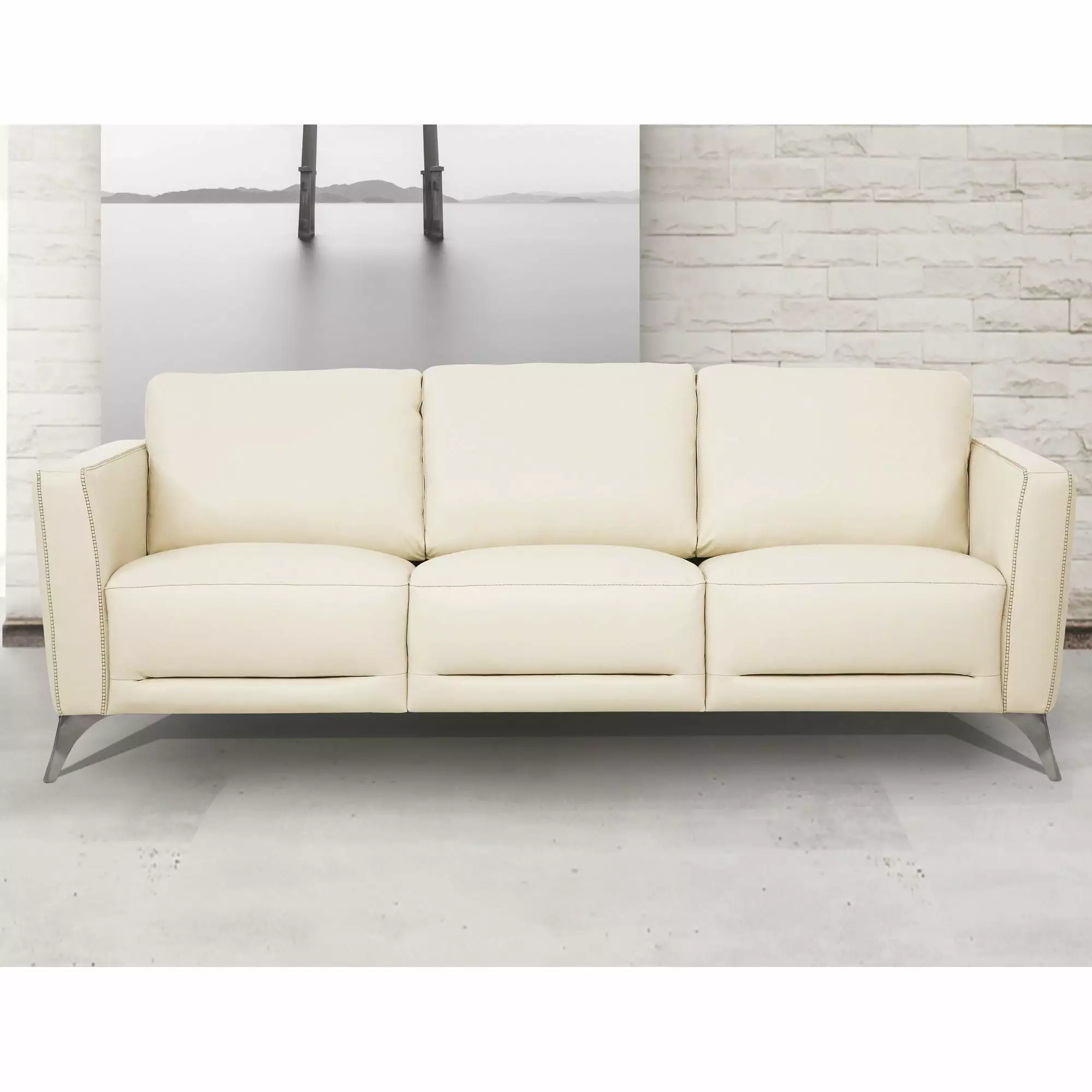 Miekor Furniture Malaga Sofa Cream Leather Living Room Couch