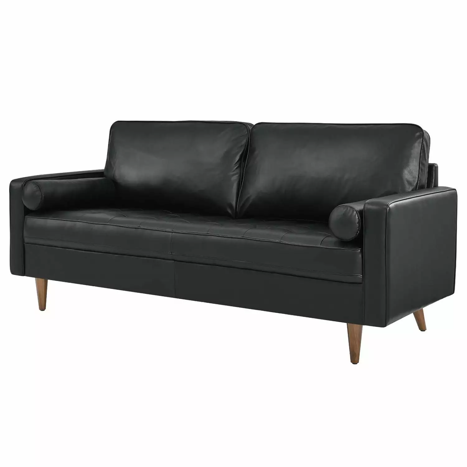 Black Leather Sofa Couch Mid Century Modern Living Room Lounge HB33440