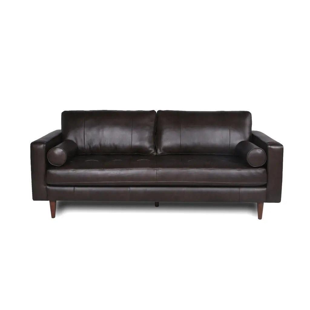 Mid Century Tufted Leather Sofa Espresso 3 Seat prime leather co.