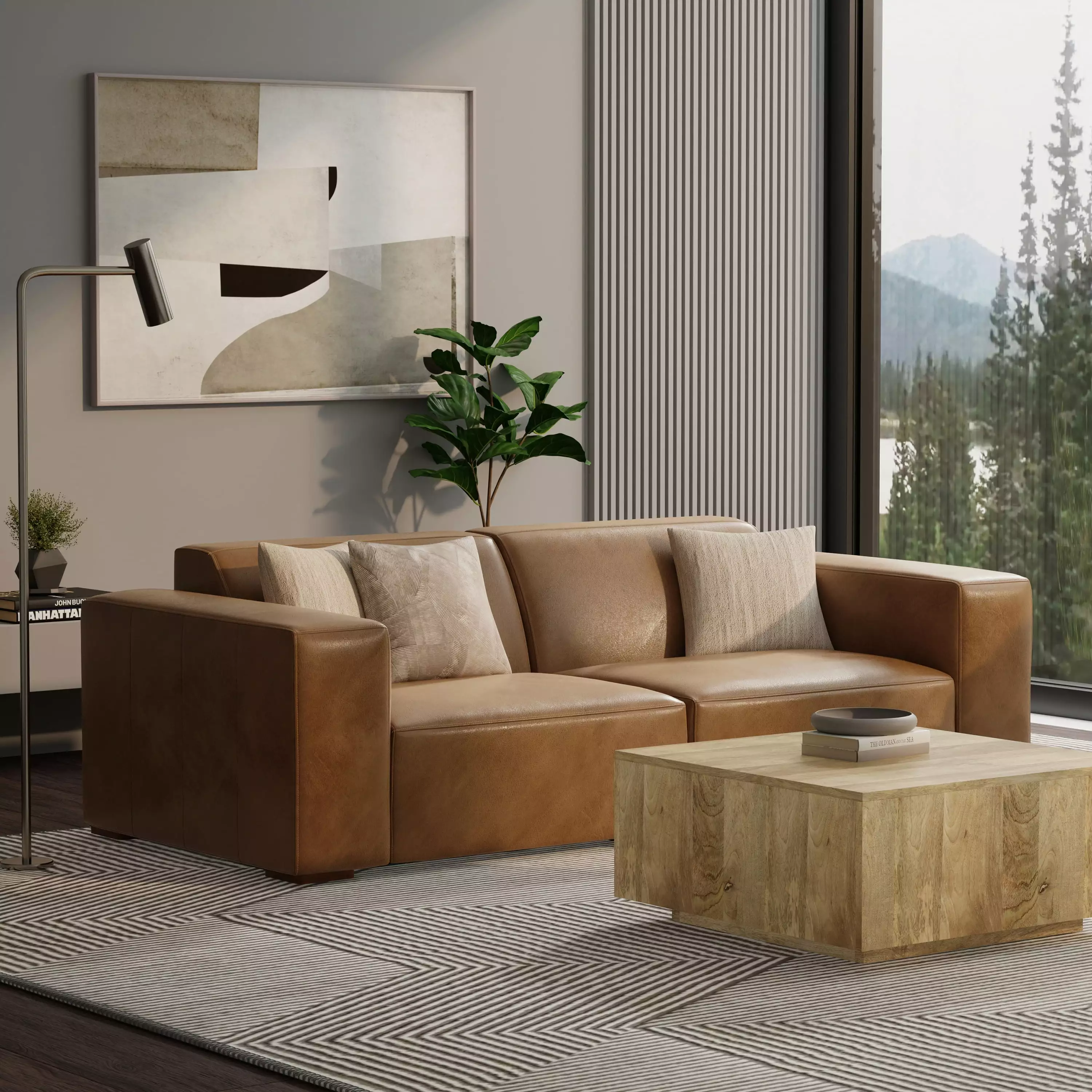 Simpli home Rex 2-Seater Modular Sofa Genuine Leather