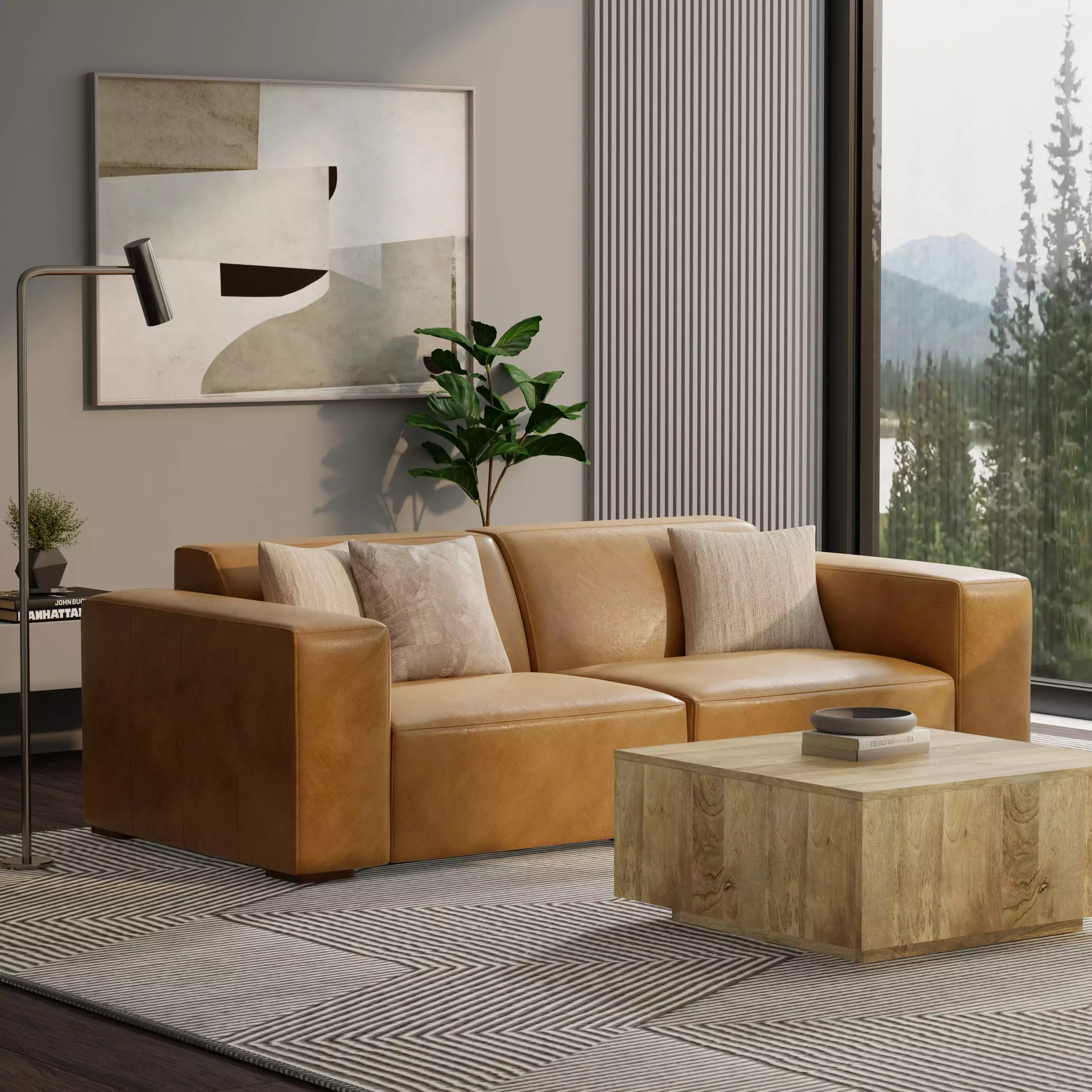 Simpli home Rex 2-Seater Modular Sofa Genuine Leather