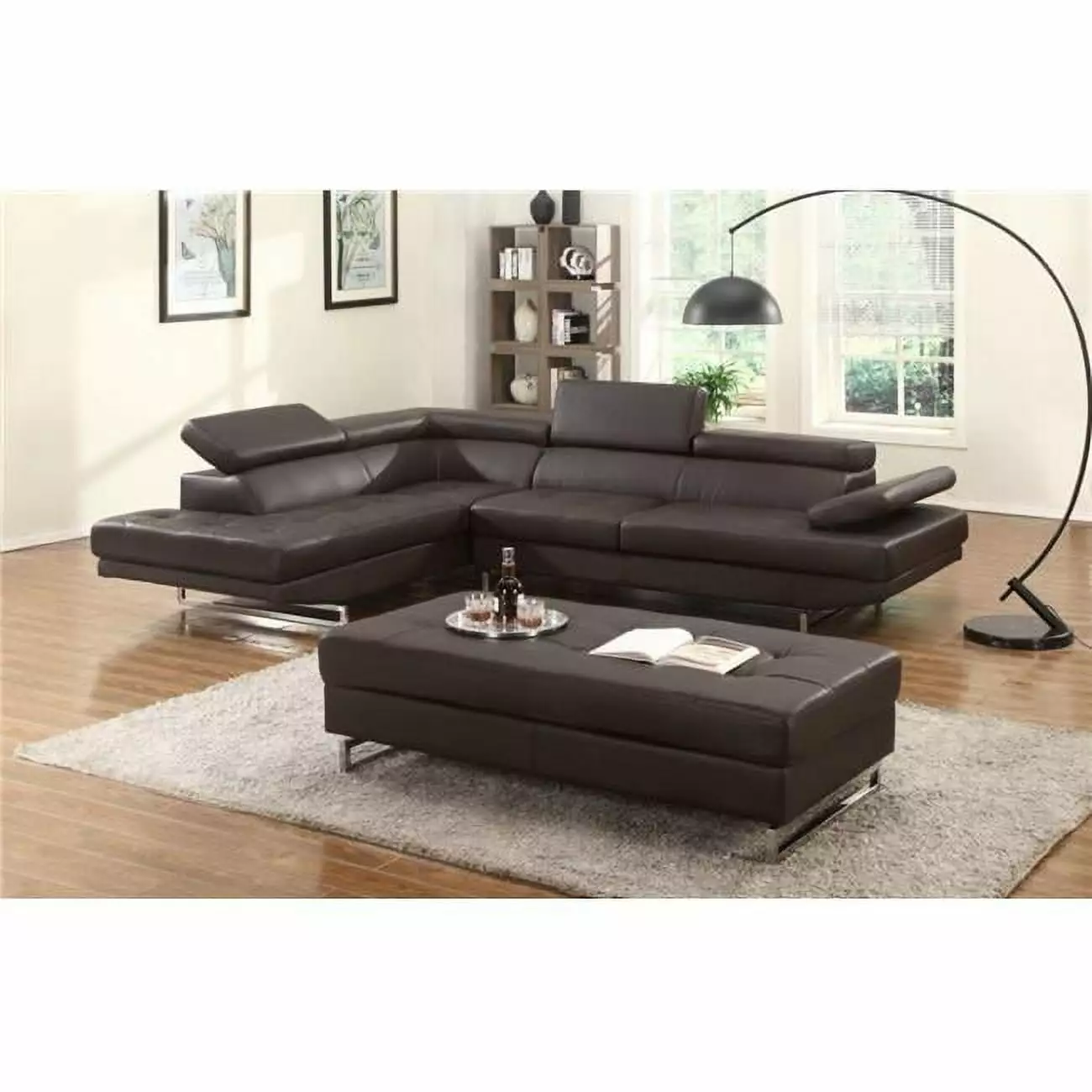 HomeRoots Brown Left Arm Facing Sectional Sofa 124 x 94 x 36 Inches