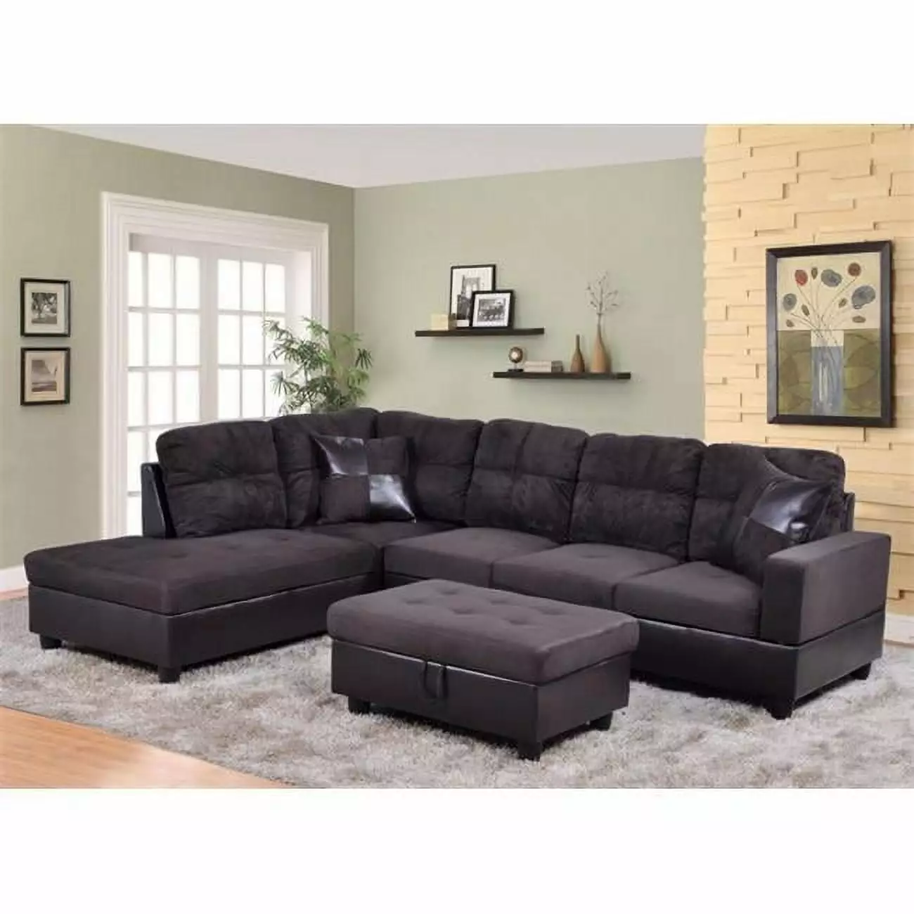 Avellino Left Hand Facing Dark Chocolate Sectional Sofa - 35 x 103.5 x 74.5 KD Pecho