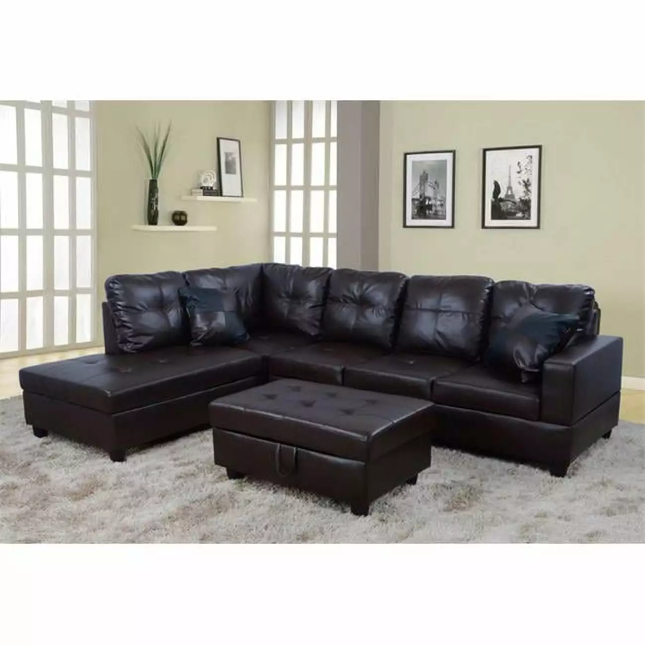 Lifestyle Furniture LF093A Urbania Left Hand Facing Sectional Sofa Dark Chocolate
