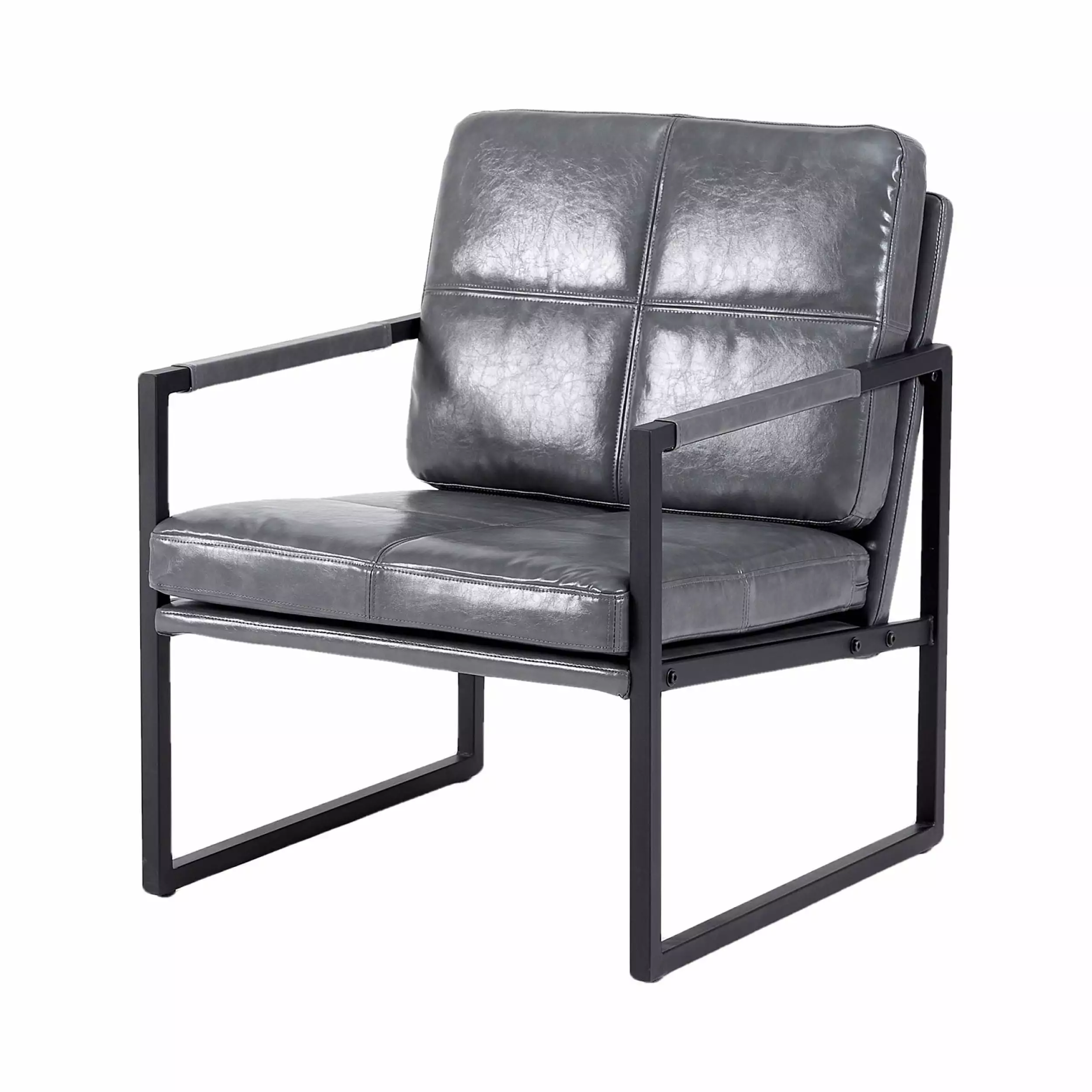 Light Grey PU Leather Leisure Black Metal Frame Recliner Chair 80867 - Bedroom Furniture Miekor