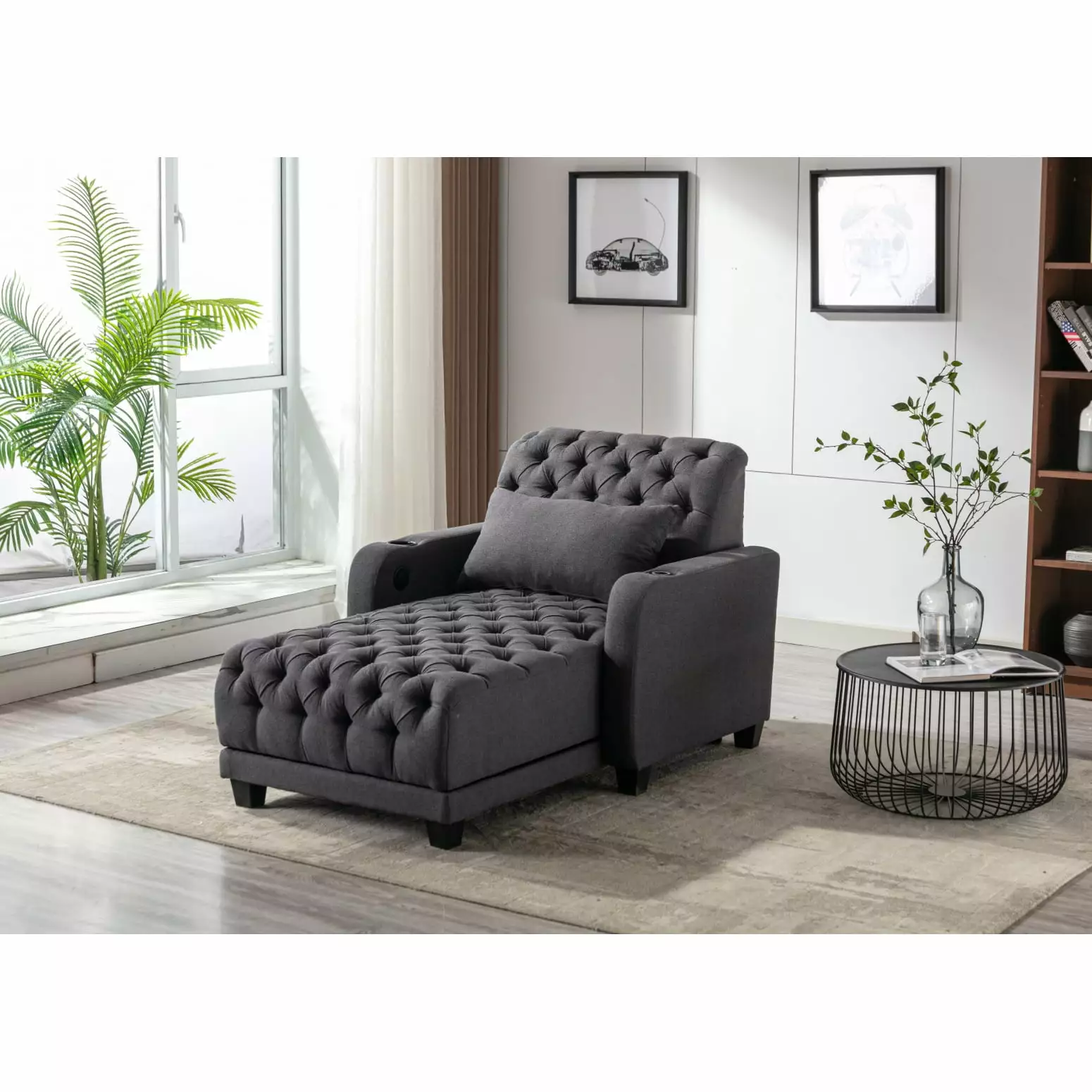 Dark Grey Living Room Leisure Sofa Stylish Barrel Design Polyester Upholstery and Sturdy Plywood Frame Ponnky