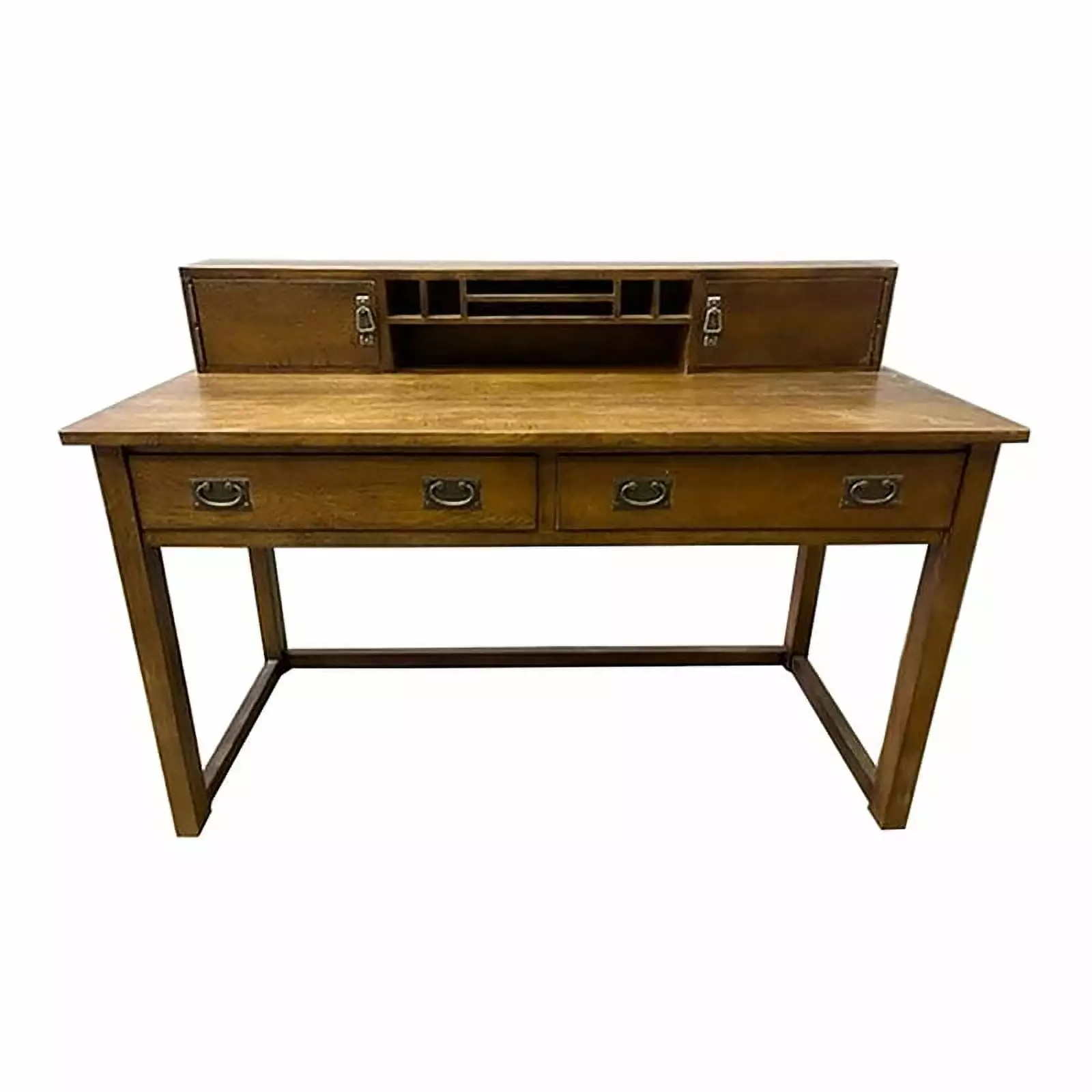 Crafters and Weavers Arts and Crafts Wood Library Table Hutch Walnut