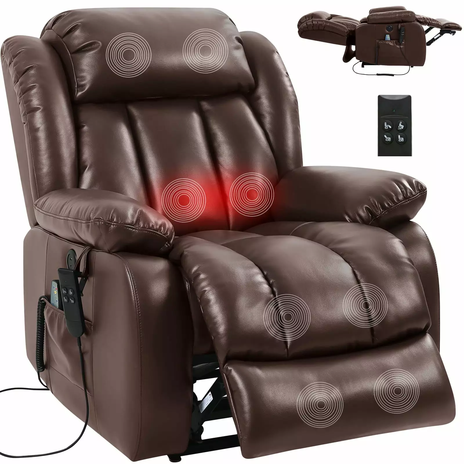 COHOME Dual Motor Large Power Lift Recliner Chair Heat and Massage Breathable Leather