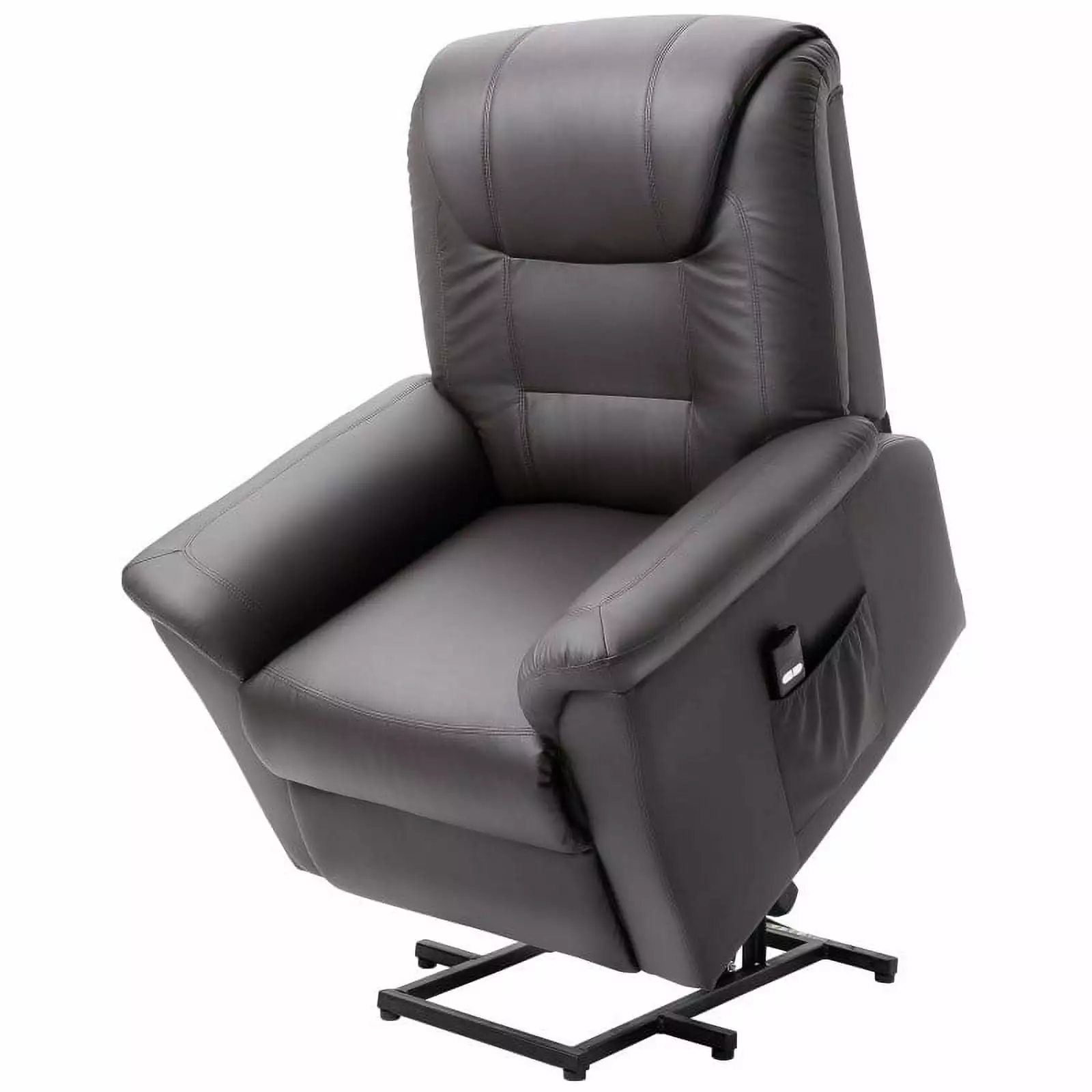 Brown Electric PU Leather Power Lift Chair Remote Control and Side Pockets Fast Furnishing