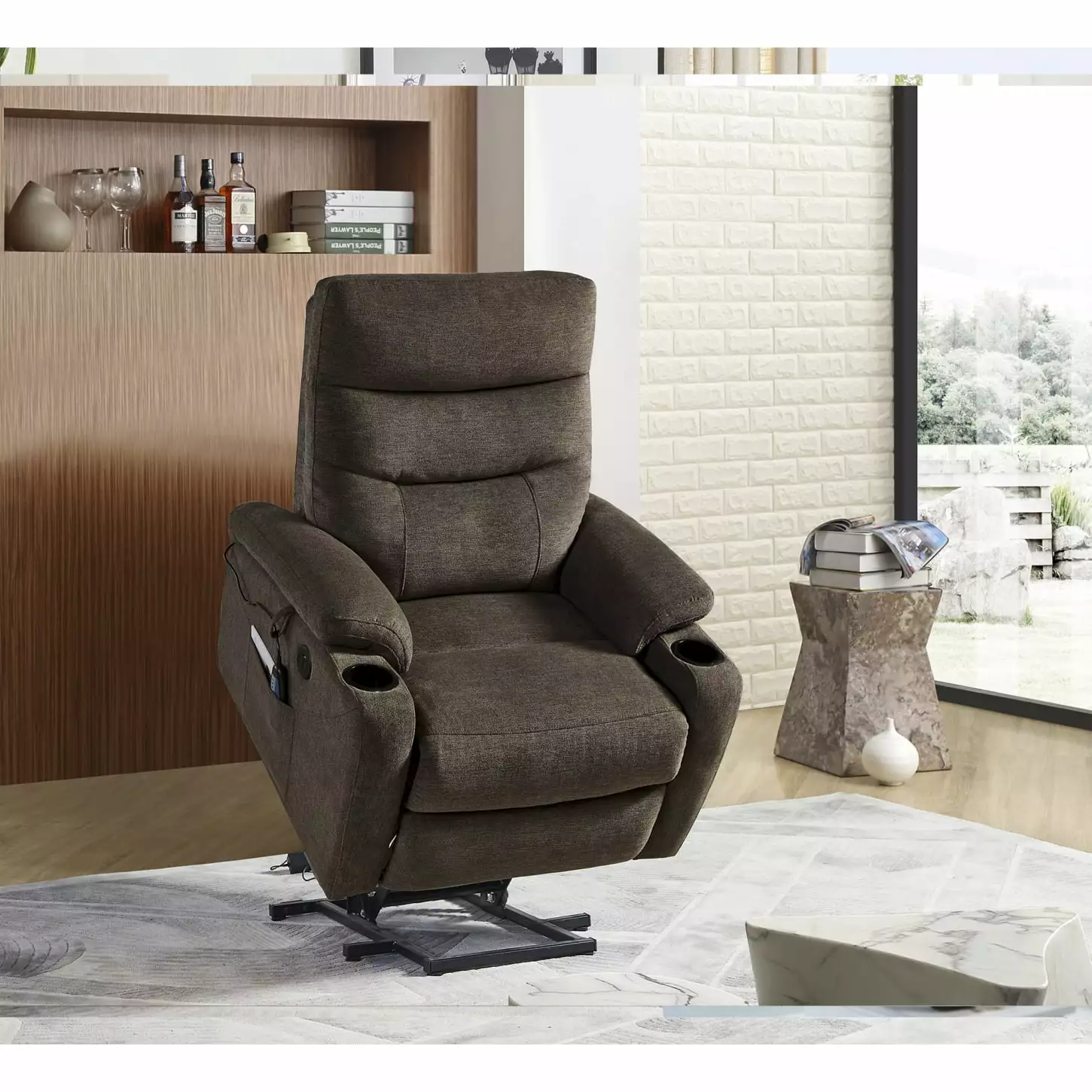 Dark Brown Power Lift Recliner Chair Massage Heat Features Elderly HATNOKIL