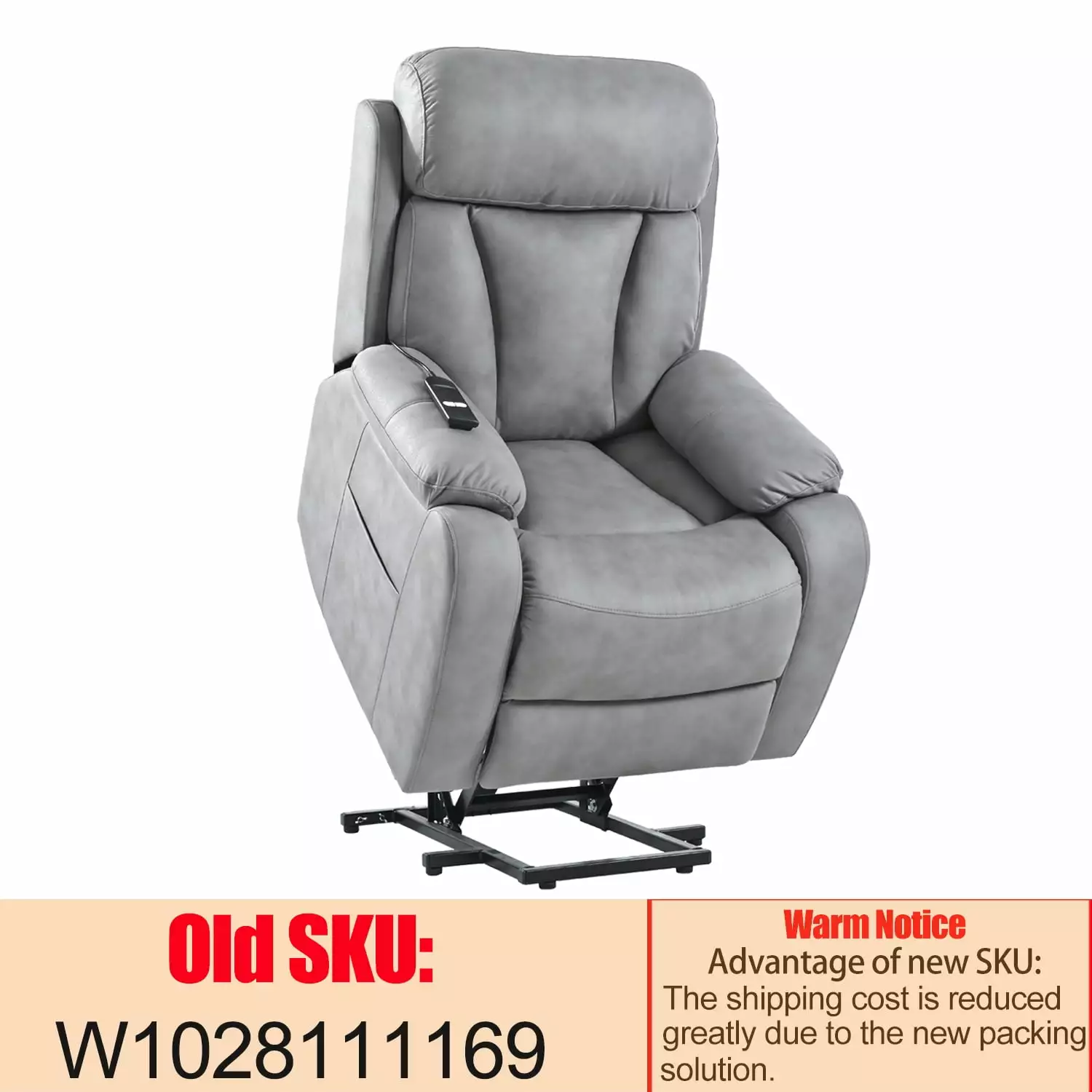 Homiyad Light Gray Electric Power Lift Recliner Chair Elderly Side Pocket Remote Control