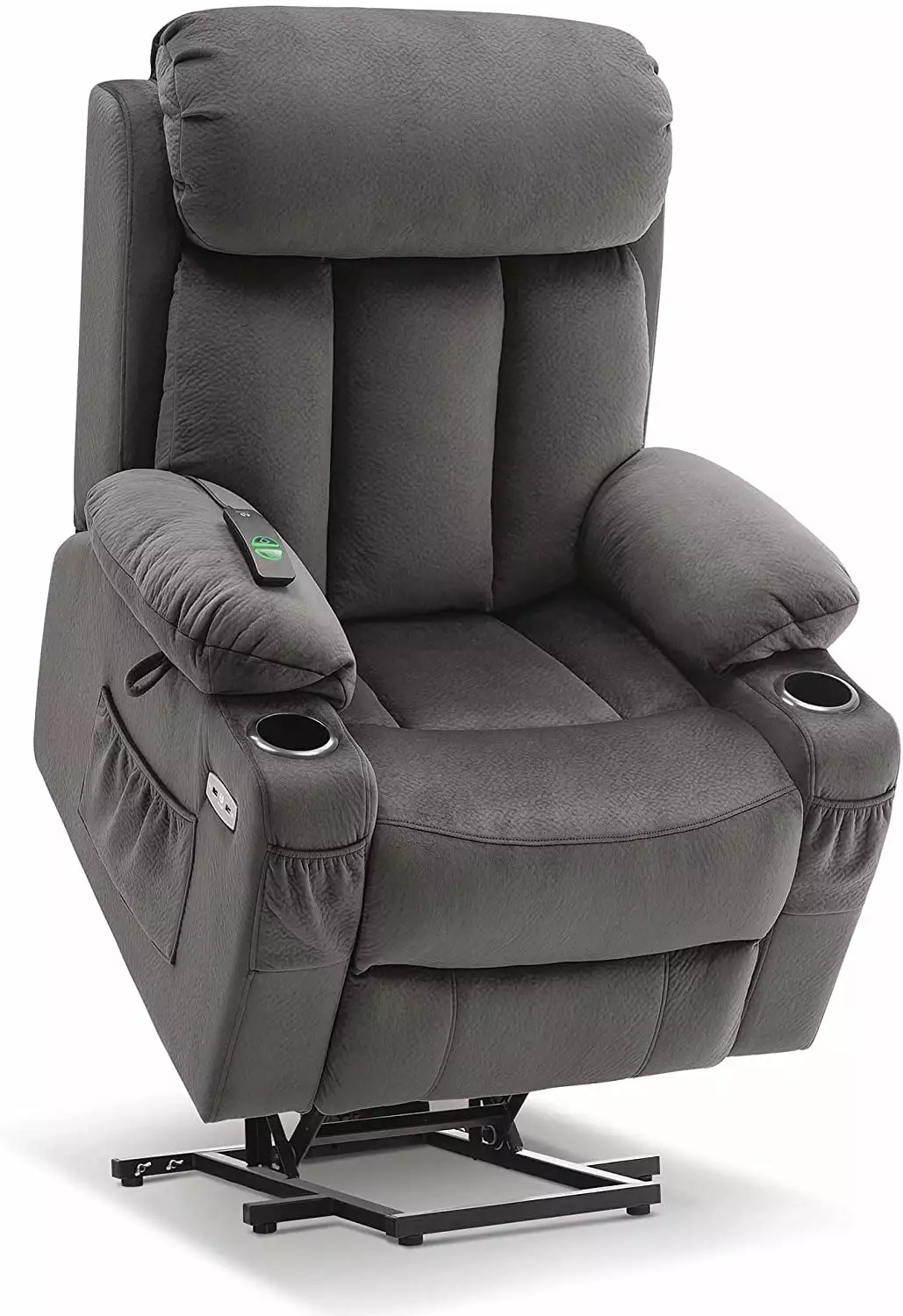 MCombo Large Electric Power Lift Recliner Chair Extended Footrest Big and Tall People Grey Fabric