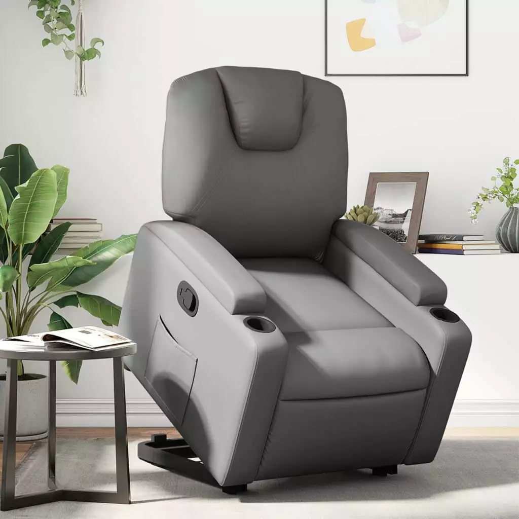 vidaXL Stand Up Recliner Chair Gray Faux Leather - Lift Assist Chair