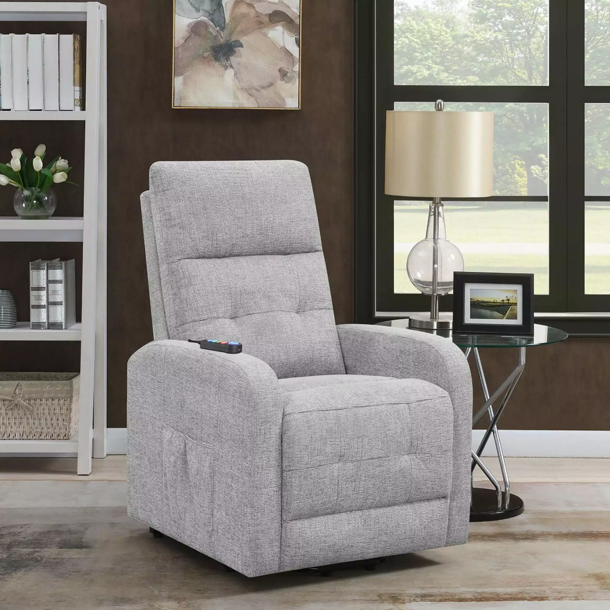 DeeHome Lyle Grey Tufted Power Lift Recliner Chair Living Room