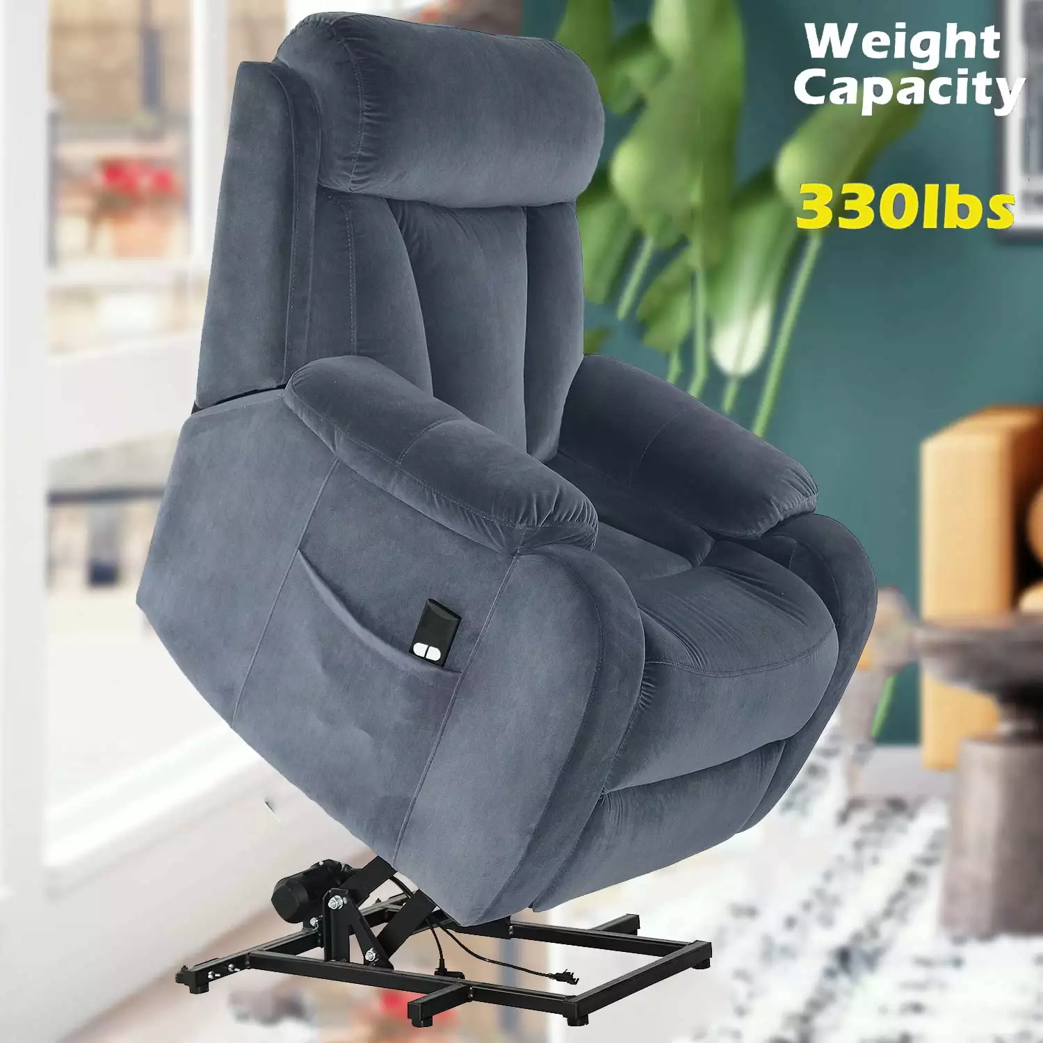 Classic Electric Power Lift Recliner Chair Couch Back Sofa Home Theater Seating Remote Control Gray Funkeen