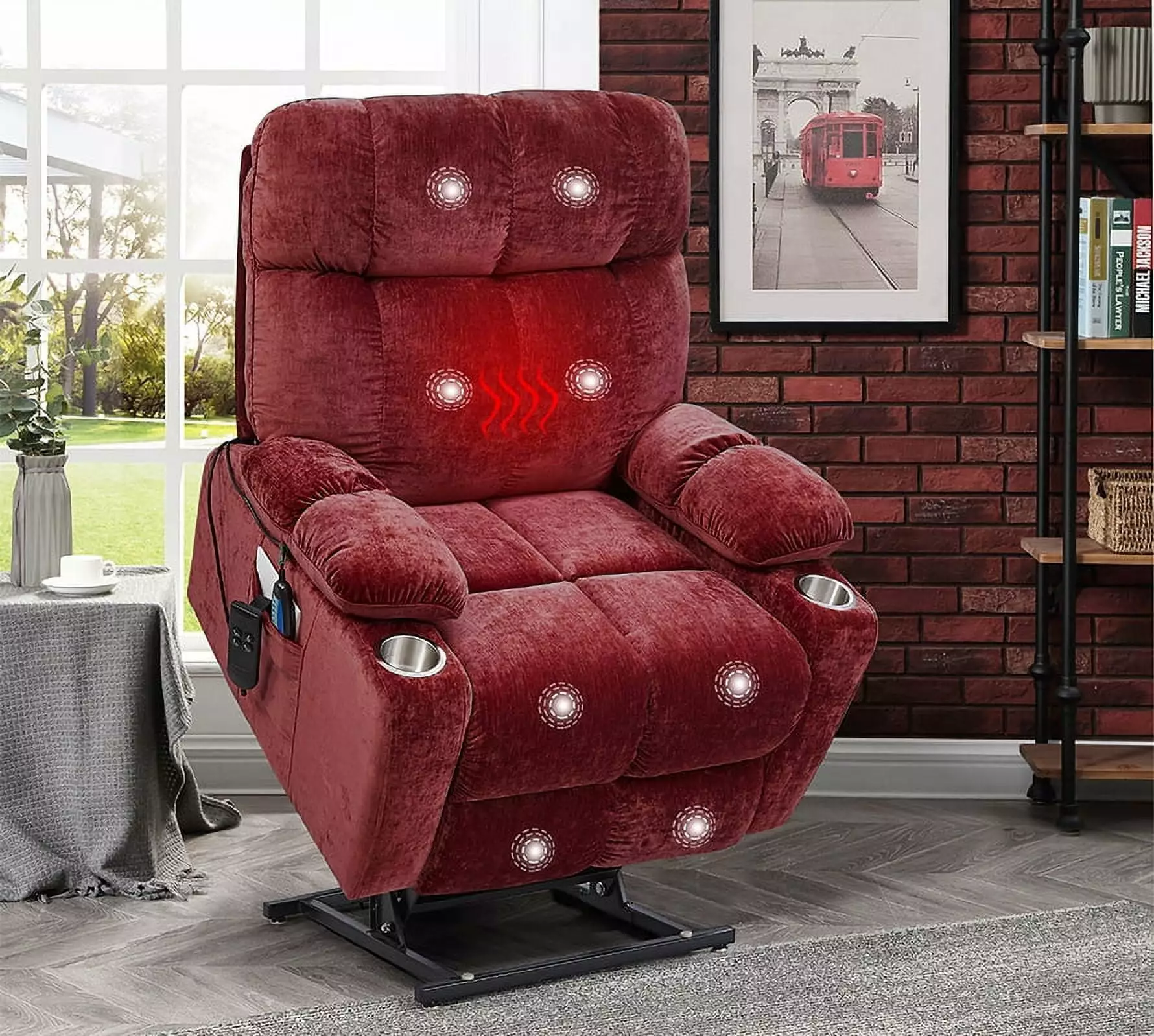 Liyasi Dual Okin Motor Power Lift Recliner Chair Elderly Infinite Position Lay Flat 180° Recliner Heat Massage Red Jamini