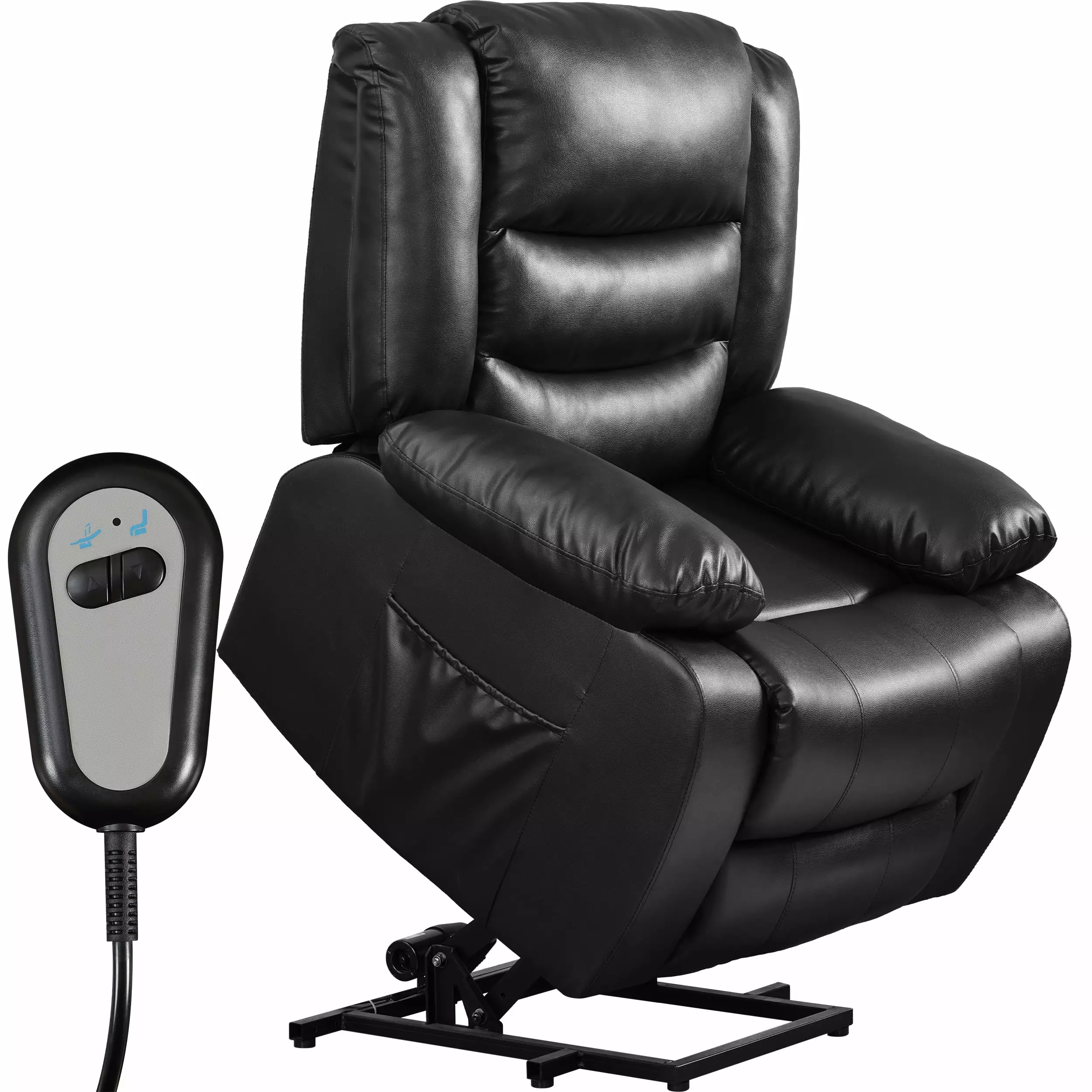 TrumanPick Power Lift Recliner Chair 2 Side Pockets Elderly Faux Leather Black