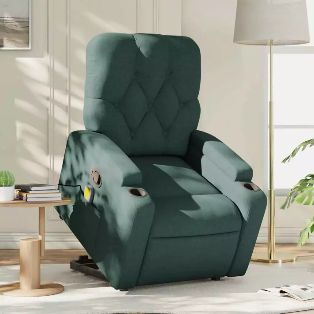 vidaXL Stand up Massage Recliner Chair Dark Green Fabric Lift Assistance