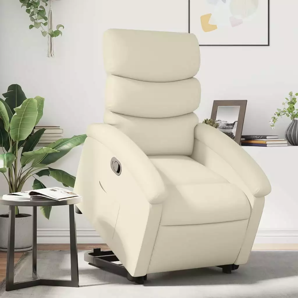 vidaXL Stand up Recliner Chair Cream Faux Leather Living Room Comfort