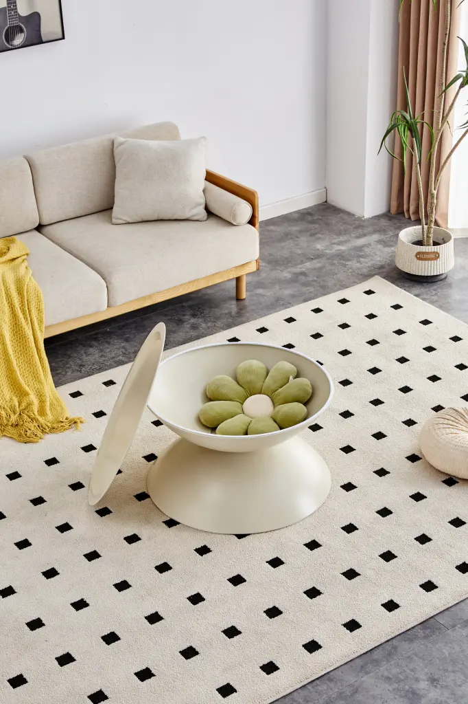 Milk White Round Coffee Table Storage Movable Top Multifunctional Side Table d-n furniture