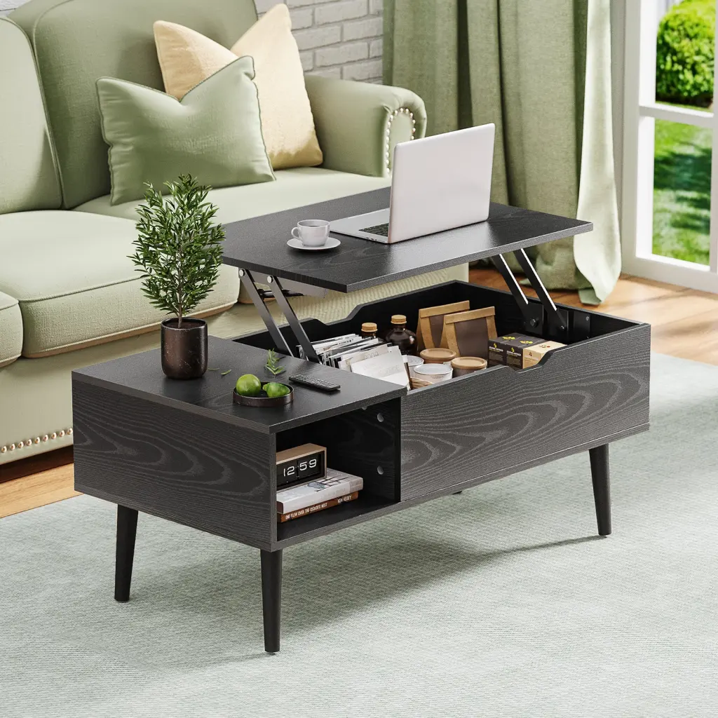 Sweetcrispy Lift Top Coffee Table Hidden Compartment - Wooden Storage Table Living Room w2201