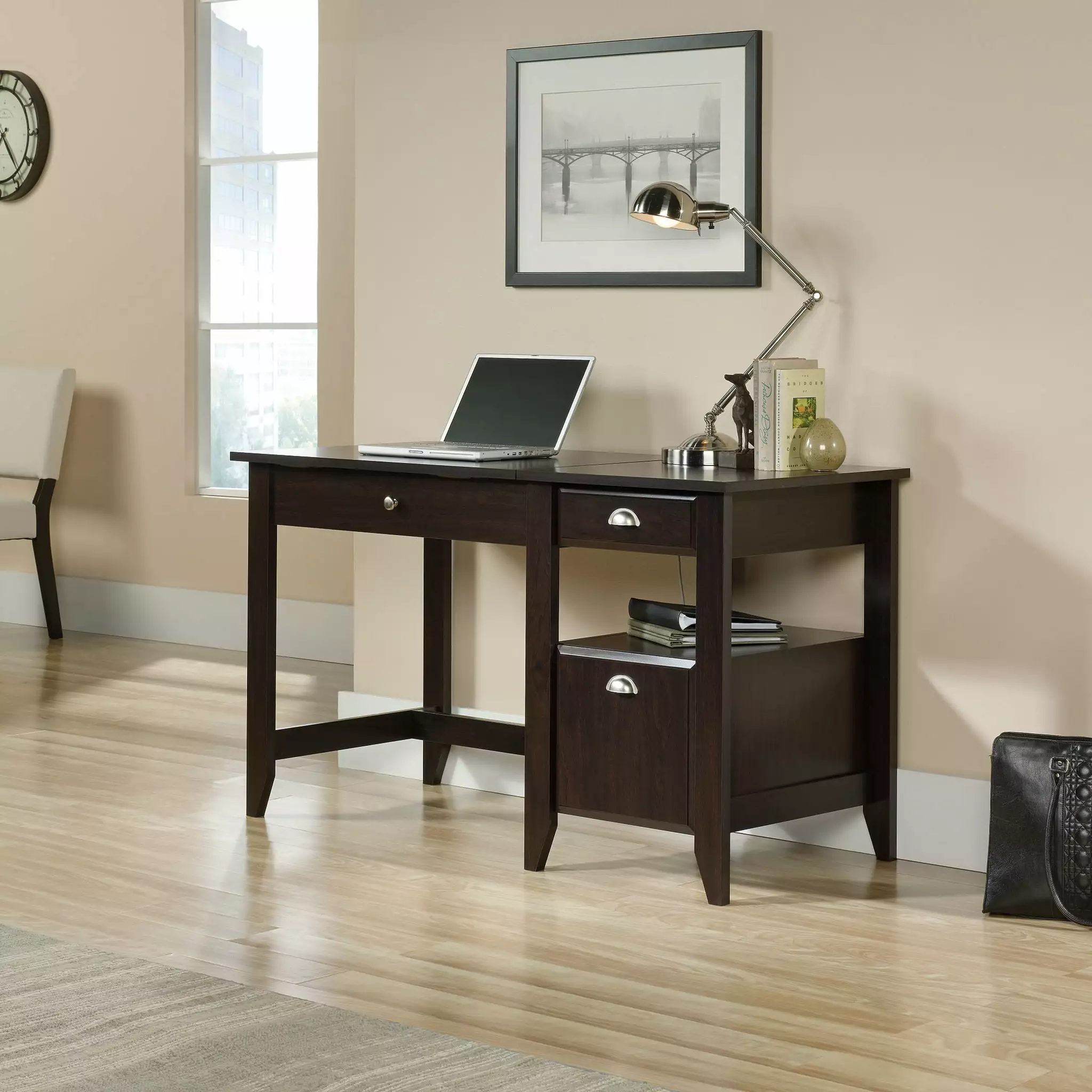 Sauder Shoal Creek Lift-top Desk Jamocha Wood Finish - Space Saving