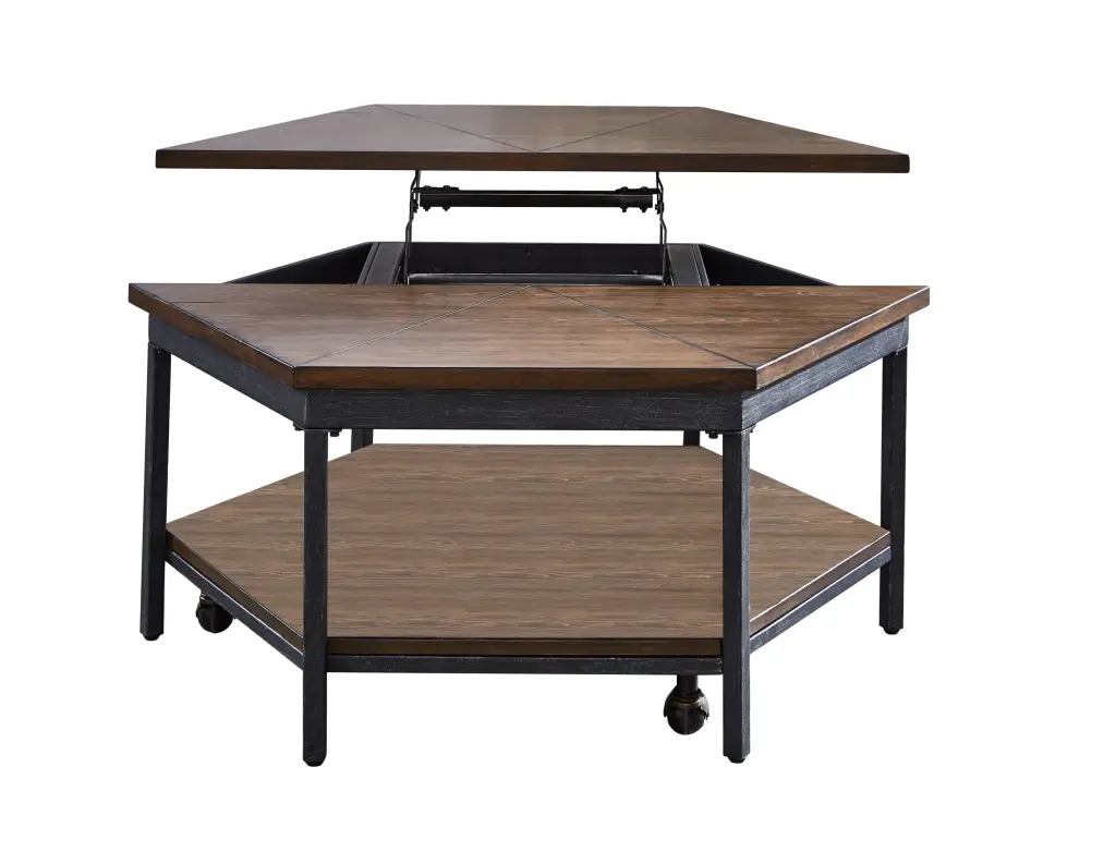 Ultimo Hexagon Lift Top Cocktail Table Brown Iron Coffee Table Storage steve silver furniture