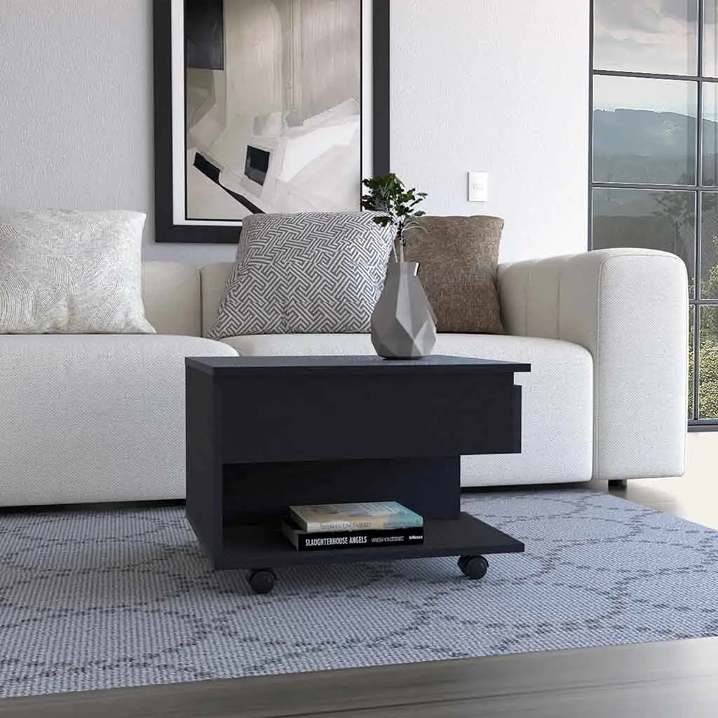 Luanda Lift Top Coffee Table, Casters, One Shelf Black Black Primary Living Room rta mubles colombia