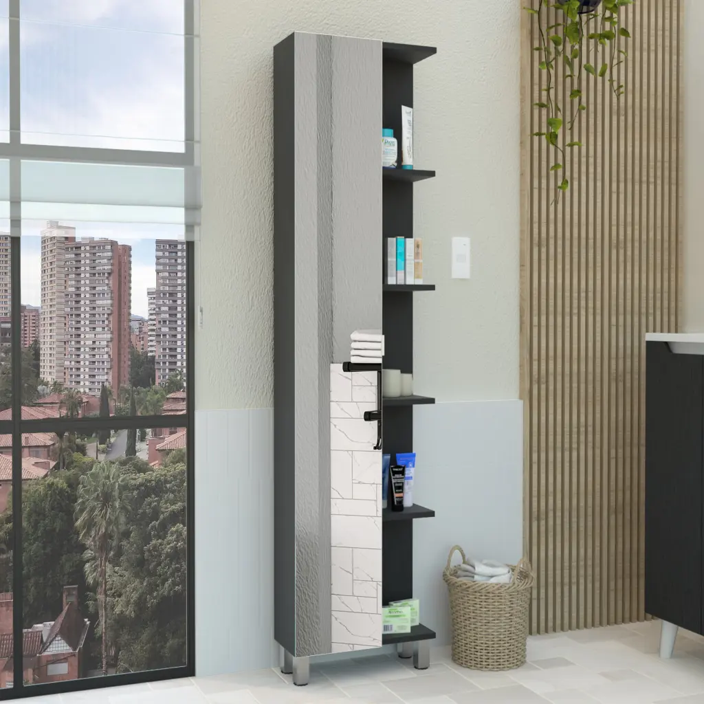 Linen Single Door Cabinet 62 Inch H Five External Shelves Four Interior Storage Cabinet depot e-shop