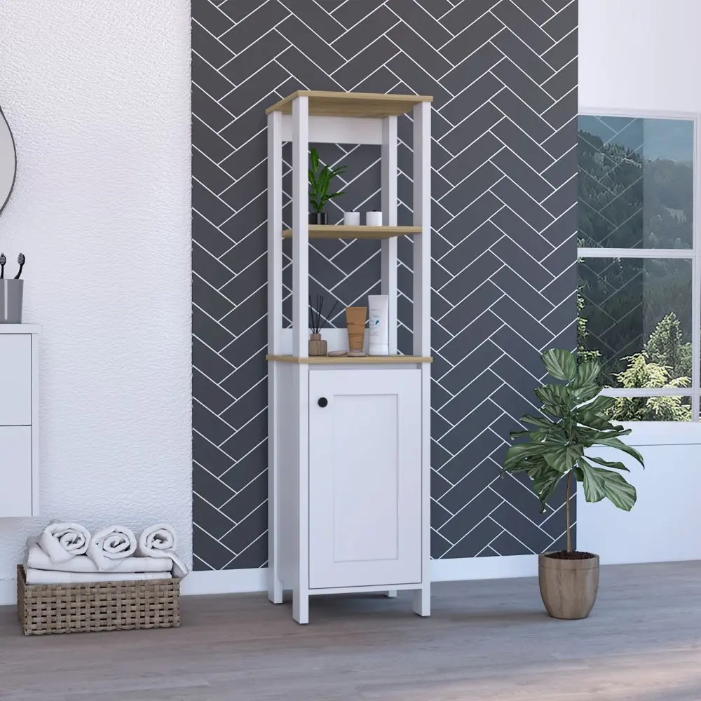 Arctic Linen Cabinet Four Shelves Single Door Storage Multicolor fm furniture
