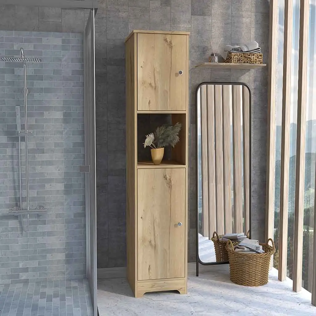 Linen Cabinet Albany Four Interior Shelves Light Oak Finish Particle Board treevol furniture