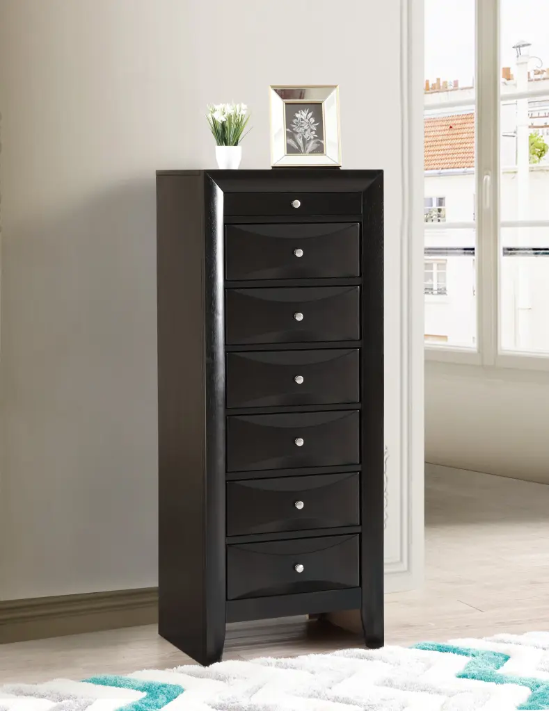 Marilla G1500 LC 7 Drawer Lingerie Chest Black Particle Board Storage glory furniture